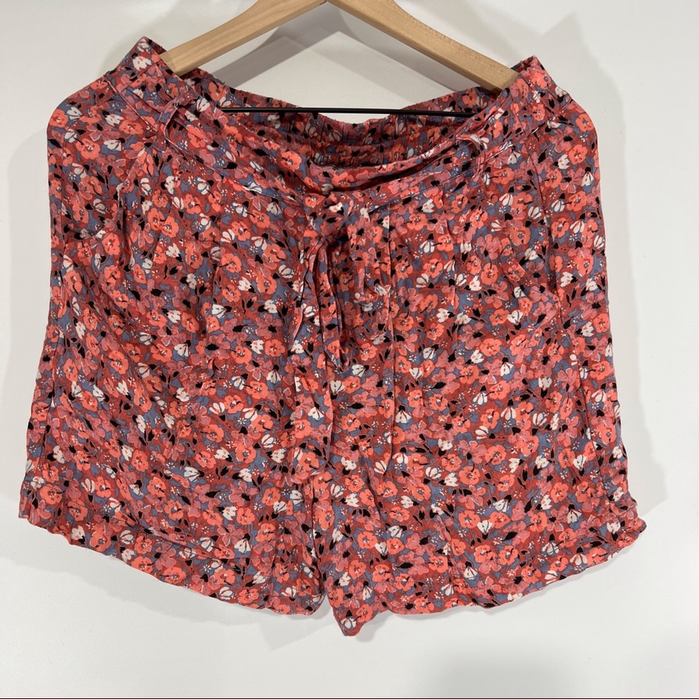 Free People Red Multicolor Floral Drawstring Casual Shorts